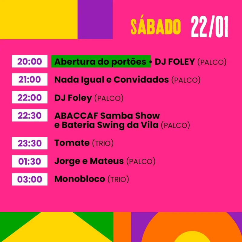 Horários dos shows no último dia, sábado, do CABOFOLIA 2023 (Foto: Divulgação)